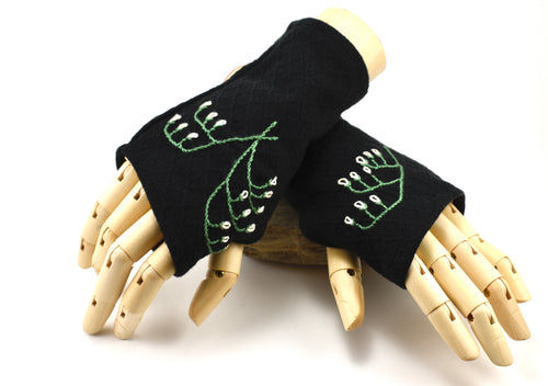 Black Lily of the Valley Fingerless Gloves