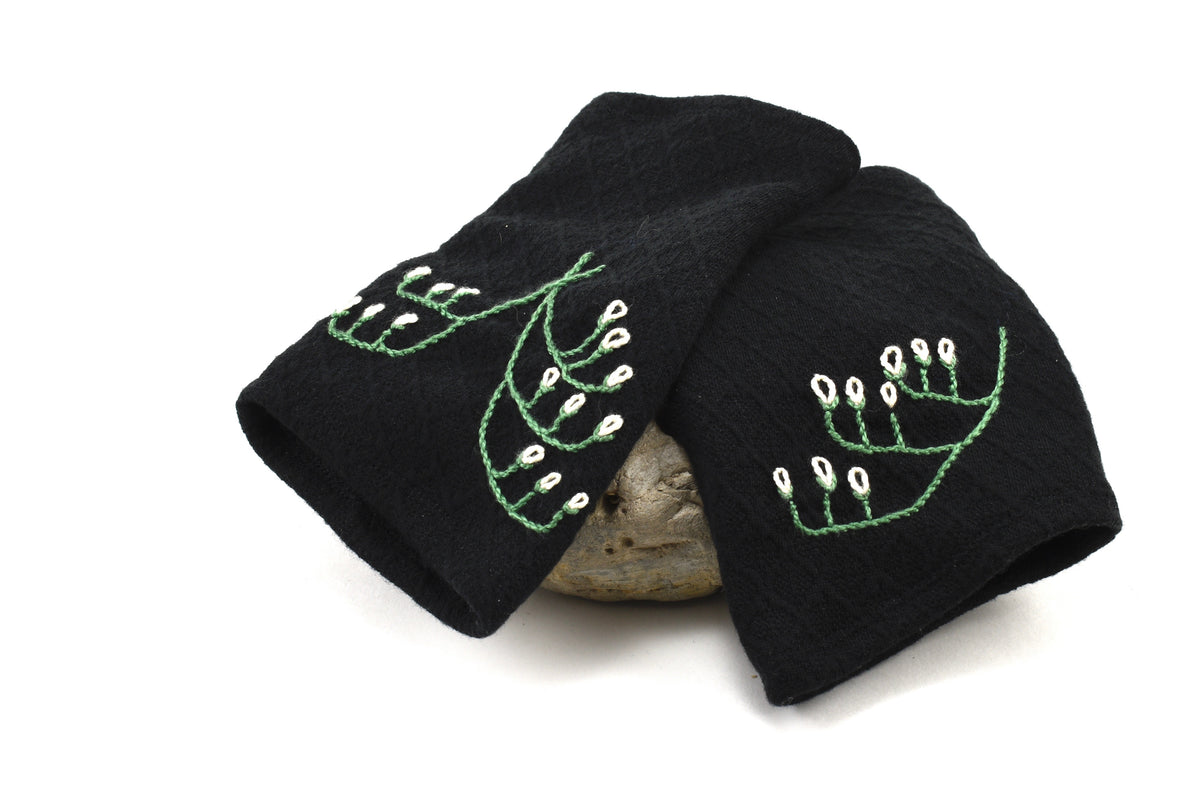 Black Lily of the Valley Fingerless Gloves