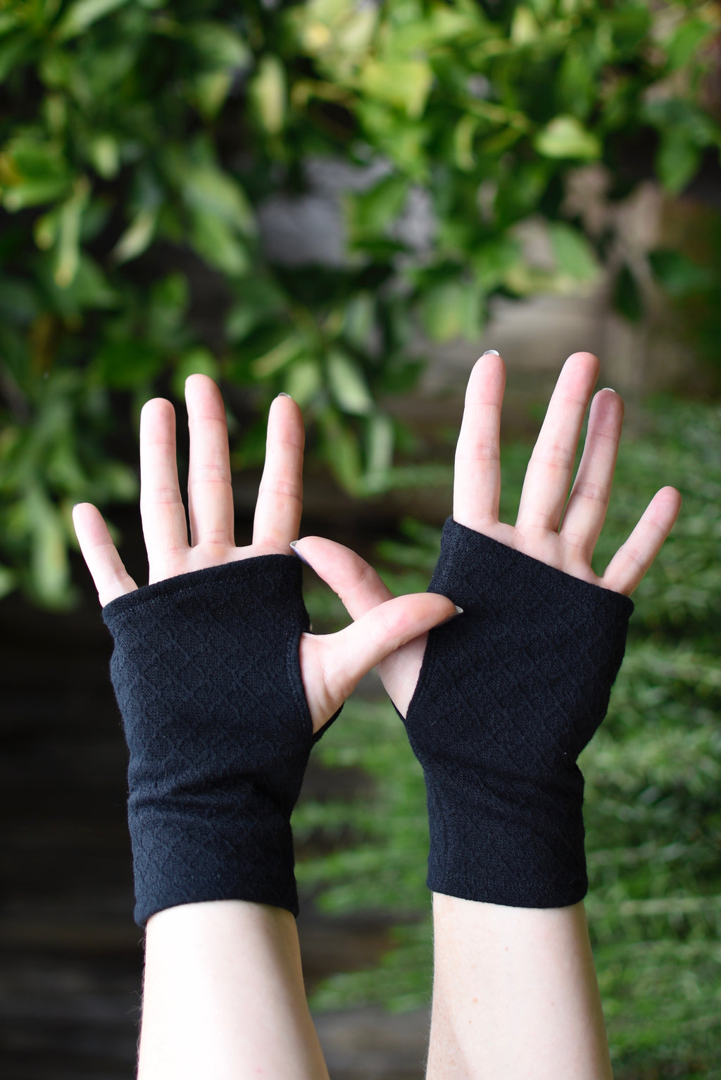 Black Lily of the Valley Fingerless Gloves
