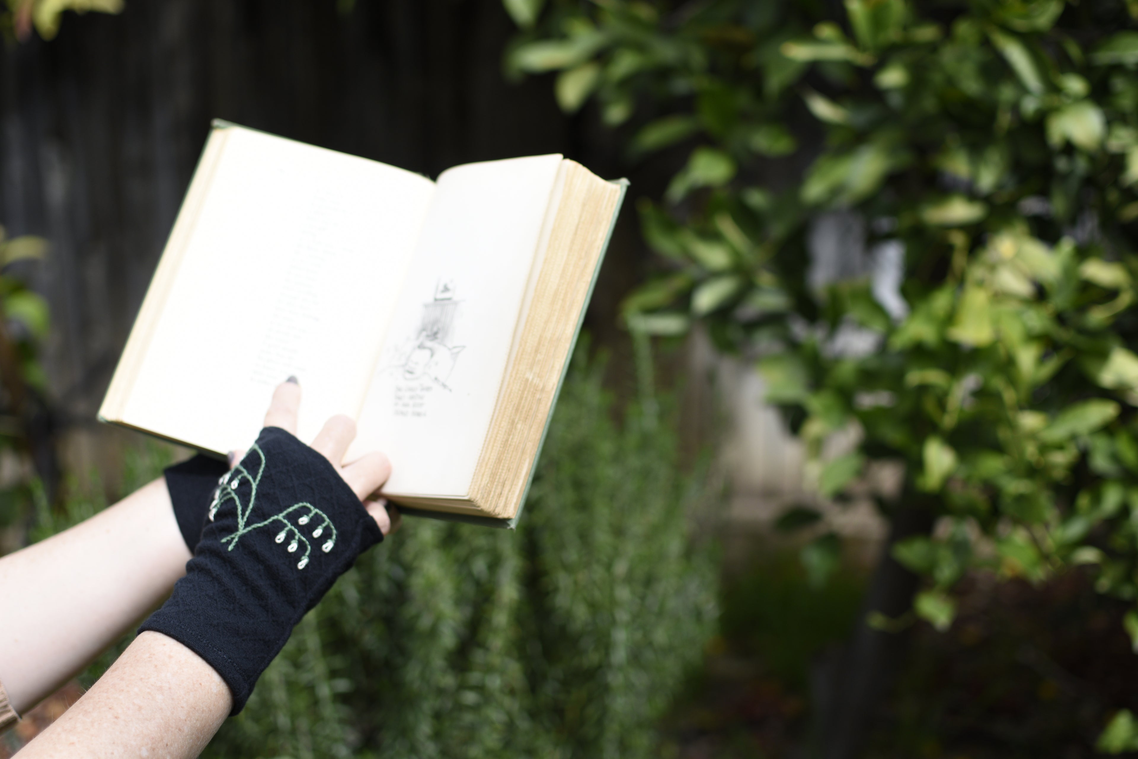 Black Lily of the Valley Fingerless Gloves